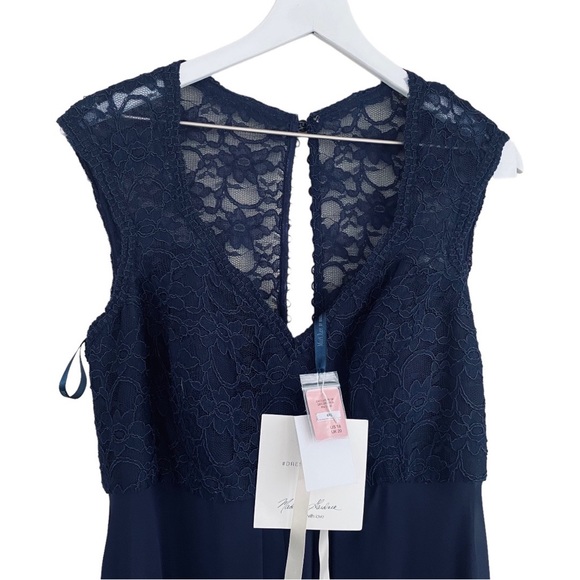 PLUS Morilee Madeline Gardner Navy Lace & Chiffon Flowy Formal Maxi Dress 18 - Picture 8 of 10